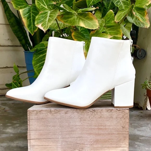 White Vegan Leather Ankle Boots - Picture 6 of 7